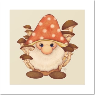 Cute Woodland Mushroom Gnome Posters and Art